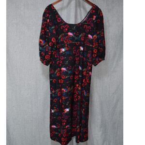 Rachel Comey Black Floral Midi Dress Puff Sleeve Size 10